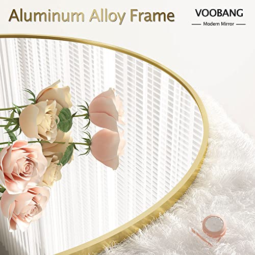 Image of VooBang Round Mirror 19.6 inch Gold Wall Mounted Circle Mirrors Vanity Mirror with Aluminum Alloy Frame Modern Decoration for Bathroom, Living Room, Vanity, Bedroom, Entryway