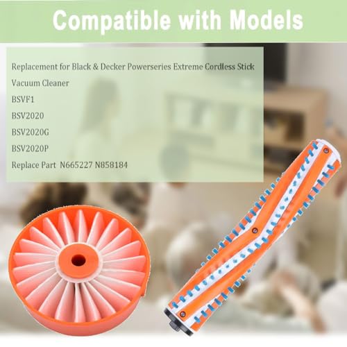 Image of Replacement for Black and Decker Powerseries Extreme Cordless Stick Vacuum BSV2020P BSV2020G Replace Part,1 Pack Brush Roller,2 Pack HEPA Filters