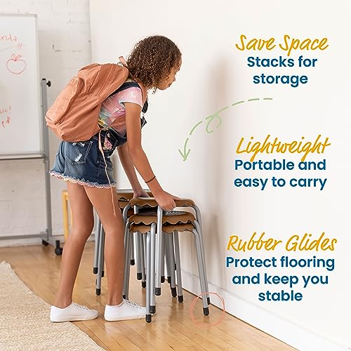 Image of ECR4Kids Daisy Stackable Stool with Glides Seating Set, Flexible Seating, Chocolate, 8-Piece