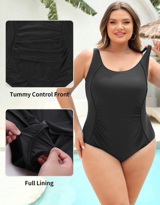beautyin Plus Size Swimsuit for Women Adjustable Straps & Tummy Control Ruched Bathing Suit2