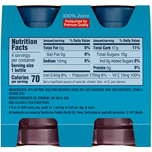 Gerber Apple Prune Juice, 100% Juice From Concentrate, 4 - 4 Fl Oz Bottles/Pack, (Pack Of 2) #TOP5