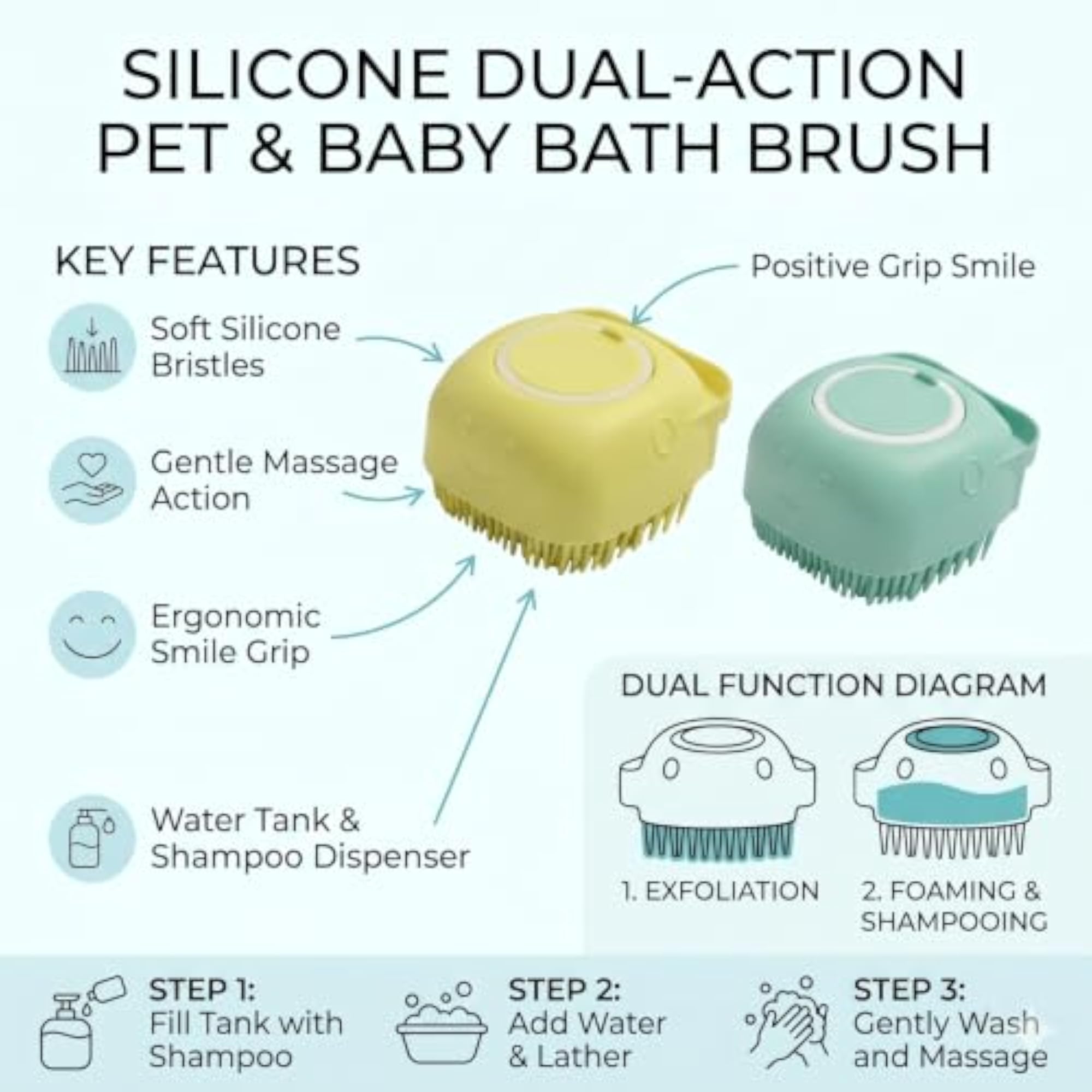 Silicone Bath & Massage Brush with Shampoo Dispenser