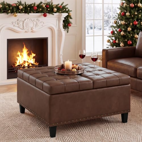FiveWillowise 31.5 inch Square Faux Leather Ottoman