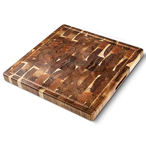 Professional 14" End Grain Cutting Board, Premium Serving Vegetables Meat Kitchen Chopping Butcher Block, Acacia Wood #TOP1