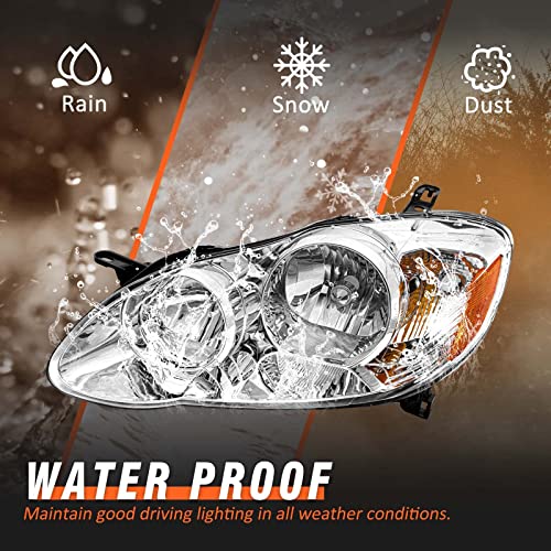 Axlaha 2003 2004 2005 2006 2007 2008 Corolla Headlights Assembly For 03 04 05 06 07 08 Toyota Corolla Chrome Housing Amber Reflector Replacement Driver And Passenger Side Pair #TOP4
