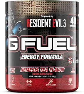 Resident Evil 3, Nemisis Tea Energy Drink Powder, Pre Workout Caffeine Mix for Gaming, Sugar Free Focus Amino, Vitamin + Antioxidants, 9.9oz (Lemonade Iced Tea, 40 Servings)
