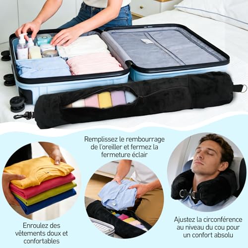Coussin de Voyage Remplissable en U, Velours Doux avec Sangles – vue 2