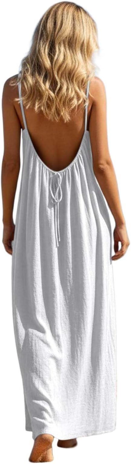 Backless Cami Dresses For Women Summer Boho Lounge Low Open Back House Dress Casual Solid Color Beach Vacation Dresses