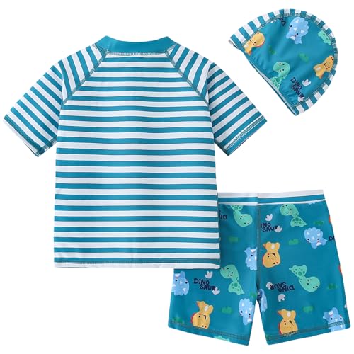 AIWUHE Toddler Boys Swimsuit Set Rash Guard Boys' Swimwear Two Piece Bathing Suit and Swim Trunk with Hat UPF 50+ 3-8Y2