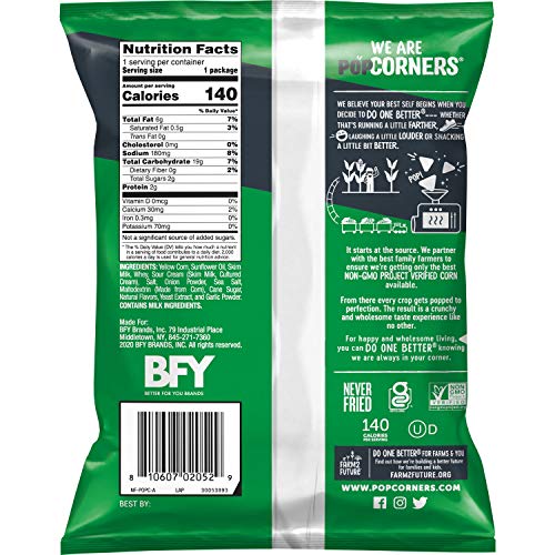 Popcorners Popped Corn Snacks Sour Cream & Onion Gluten Free, 1oz, 20Count