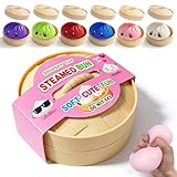 Dumpling Squishies,3.4inch Colorful Dumpling Stress Balls, Fidget Sensory Toy, Squeeze Dough Ball Stress Relief Hand Toys with Food Steamer, Dumpling Squishy Mystery Box, 6 Colors Random(1pack)