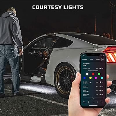 LEDGlow 4pc Bluetooth Million Color LED Underbody Underglow & 6pc Interior Footwell Accent Lighting Kit for Cars - Smartphone App - Courtesy Lights - Create Any Color - Control Box