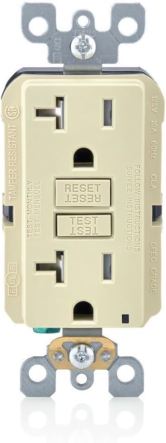 Leviton GFTR2-I Smartest Self-Test Smartlockpro Slim GFCI Tamper-Resistant Receptacle with LED Indicator, 20-Amp, 10 Pack, Ivory