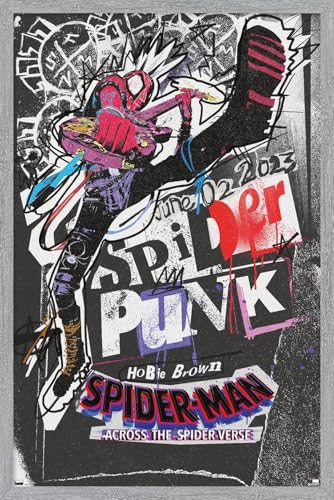Trends International Marvel Spider-Man: Across The Spider-Verse - Spider-Punk One Sheet Wall Poster, 22.4L x 14.7W, Gray Framed Version