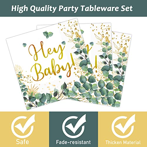 Wiooffen 96 Pcs Sage Greenery Baby Shower Party Plates Napkins Forks Tableware Set Eucalyptus Supplies Green Leaves Disposable Dinnerware Decoration For Birthday Party Baby Boys And Girls, 24 Guests #TOP2