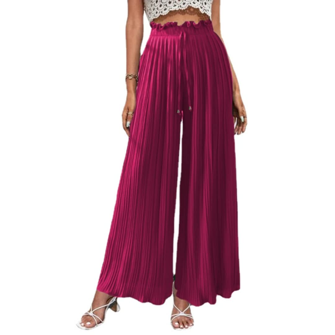 Womens Casual Dress Full Length Wide Leg Chinos Trousers Baggy Mid Waist Office Casual Weekend Pleated Pants