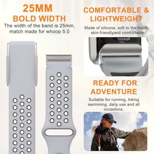 Image of omee Silicone Sport Band Compatible with Whoop 5.0 Band Strap Men Women, Breathable Sport Adjustable Waterproof Replacement Wristbands Straps for Whoop 5.0 Silicone Bands