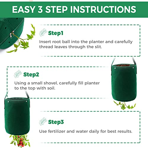 Betereap Upside-Down Tomato Grow Bag - 2-Pack Widen Planting Holes 400G Heavy Duty Easy Installation Durable Hanging Tomato Planter For Small Spaces With Carabiner Clip Design #TOP3