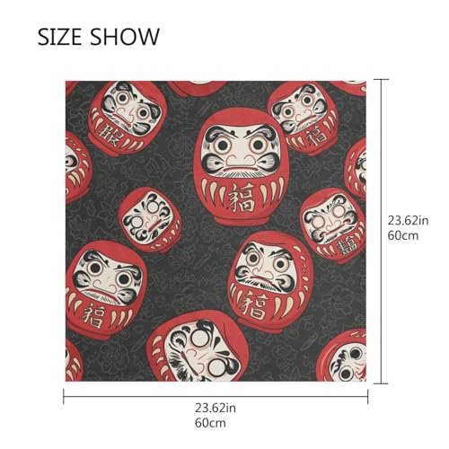 Square Scarf Japanese Daruma Print Silk Feeling Bandanas Head Scarfs Hair Wraping Neckerchief for Women 23.6 Inch2