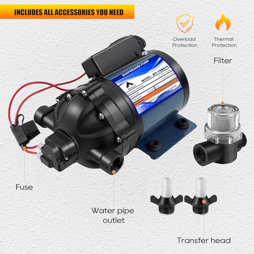 Image of 12V RV Water Pump, 7GPM 60 PSI Water Diaphragm Pump with 1 /2 inch FNPT, HY-70601T, with Filter and Adapter, Replacement EF7000-BOX Pump, for Agricultural Irrigation, RV, Marine Deck, Yacht