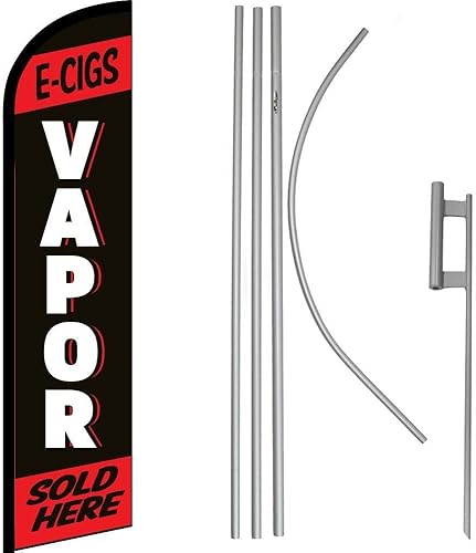 Premium E-Cigs Vapor Sold Here RedWindless Flag & 16' Flagpole KitGround