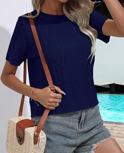 Image of MINTLIMIT Women's Short Sleeve Sweater Tops Lightweight Pullover Shirts 2025 Spring Summer Trendy Casual Blouses