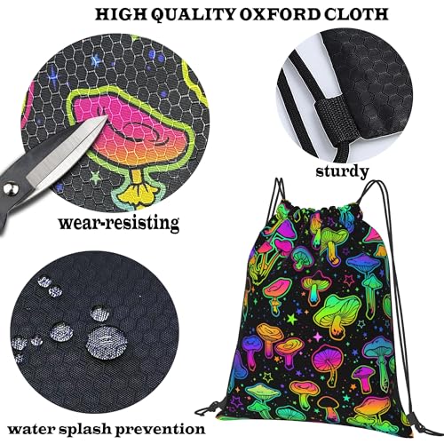 Botizr Drawstring Backpack Trippy Mushroom Waterproof Drawstring Bags Sports Gym Bag for Women Men String Bags for Beach Yoga (1)2