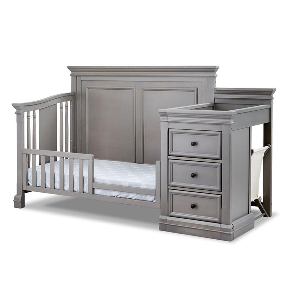 Pemberly Row Traditional Wood Crib & Changer in Weathered Gray
