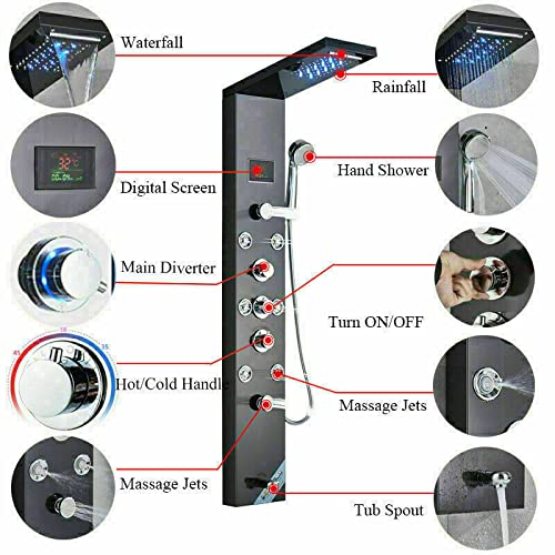 Panel de Ducha LED con Cascada, Sistema de Torre con Chorros de Masaje Corporal y Columna para Bañera miniatura 4