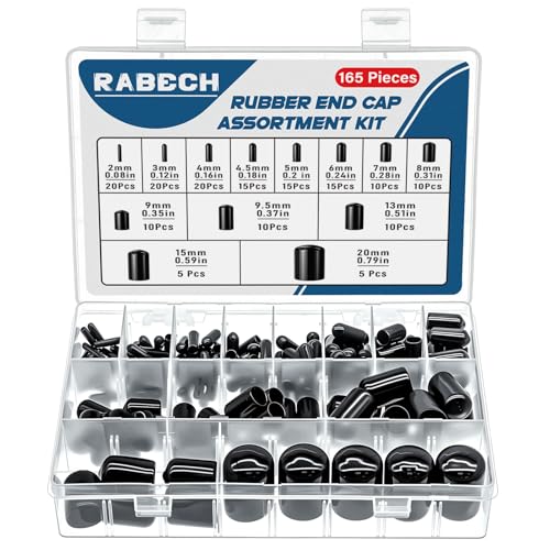 RABECH Rubber End Caps Kit Round Bolt Covers Caps 13 Sizes 2/25 Inch to 4/5 Inch Screw Thread Protectors Cap Vinyl Rubber End Cap Tips for Bolts Screws