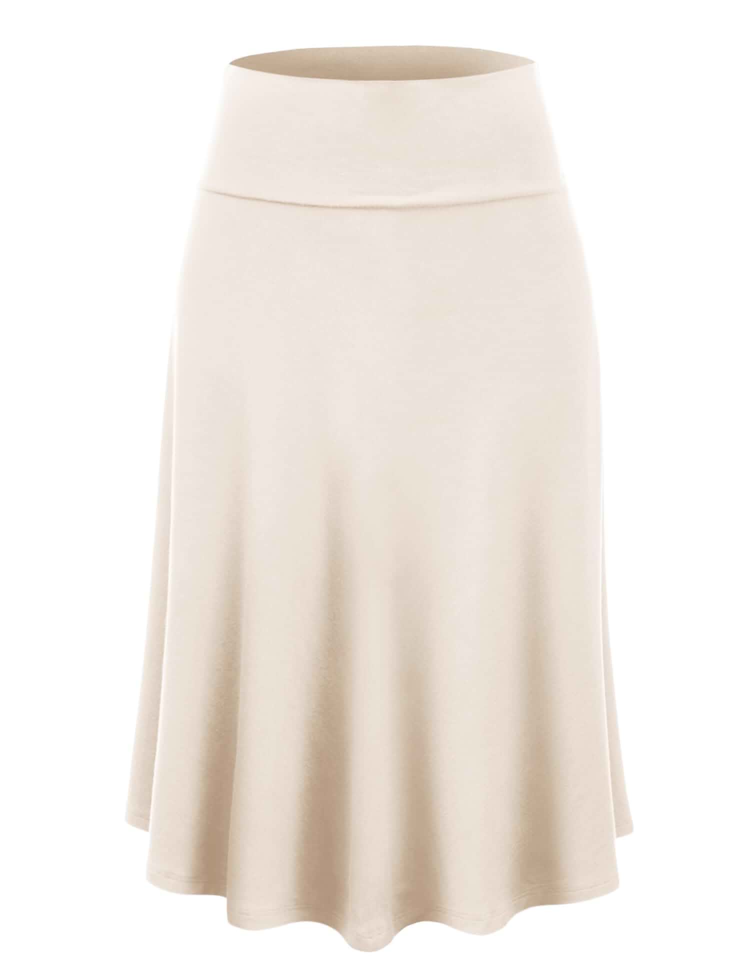 Lock and Love Women's Solid Ombre Lightweight Flare Midi Pull On Closure Skirt S-XXXL Plus Size