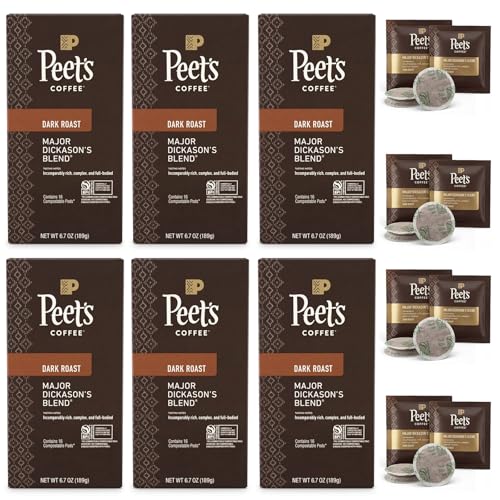 Peet's Major Dickason's Blend Pod – 96 Count (6 Packs of 16) – Dark Roast with Bold, Rich Flavor and Smooth Finish – Compatible with Pelecom Coffee Machines – Peet’s Coffee Pods & Capsules