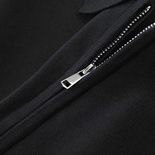 Rqp Mens Knit Polo Shirt Short Sleeve Zipper Vintage Clothing 1/4 Quarter Zip Pullover Athletic Golf T Shirt Casual Stylish Fashion Designer Tee Shirt 70S Design Summer Collared Tshirts,Black,X-Large #TOP4