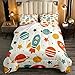Cartoon Space Rocket Down Consolatore Galaxy Universo Pianeta per Bambini Ragazzi Ragazze Adolescenti Pianeta Spazio Nave Giù Consolatore Set Copripiumino Inserto/Trapunta Set King Size