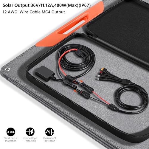 Image of SOKIOVOLA 400W Portable Solar Panel for EF /Jackery /Bluetti /Anker Power Station,Ultra-Lightweight ETFE Foldable Solar Panel,25% High Efficiency,MC4 Output,for Outdoor Camping, Emergency Power Supply