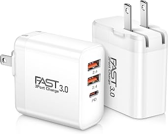 USB C Charger 2Pack, iSeekerKit 30W 3-Port Fast Type C Wall Charger Block with PD 3.0 + 5V/2.4A Foldable USB C Charging Block Plug Compatible for iPhone 14/13/Pro Max/Samsung Galaxy/Pixel 7-White