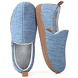 LongBay Women's Memory Foam Slippers Cozy Brushed Jersey Breathable House Shoes for Indoor Outdoor Blue, 5-6