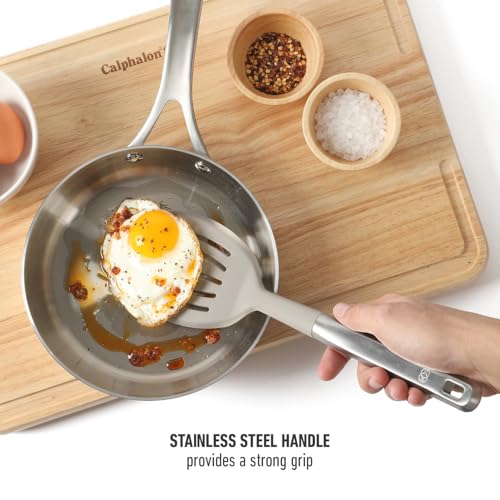Image of Calphalon Prime Slotted Turner, Kitchen Flipping Spatula, Slotted Spatula with Silicone Head and Stainless Steel Handle, Heat Resistant Nonstick Cookware for Flipping and Draining (Taupe)