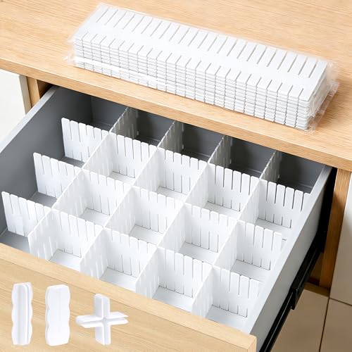 20 Schubladentrenner Verstellbar, Schubladeneinsatz Küche für Kleiderschränke Schreibtisch Organizer Schubladeneinteiler(31.9x6.9cm) + 10 Kreuzverbinder,5 Seitenverbinder,5 Verlängerungsteile