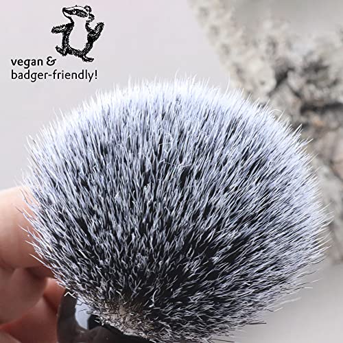 Haryali London Rasierpinsel - Rasierpinsel Vegan - Synthetik Pinsel für Nassrasierer - Veganer Rasierpinsel für Damen und Herren aus Metall - perfekte Vegan Pinsel - Image 4
