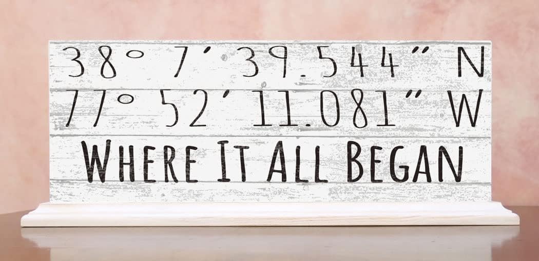 GPS Coordinates Sign Custom Latitude Longitude Location Personalized Wooden Home Decor Gift For Mantel or Shelf - SOLID WOOD 16.5in x 6in (Compass)
