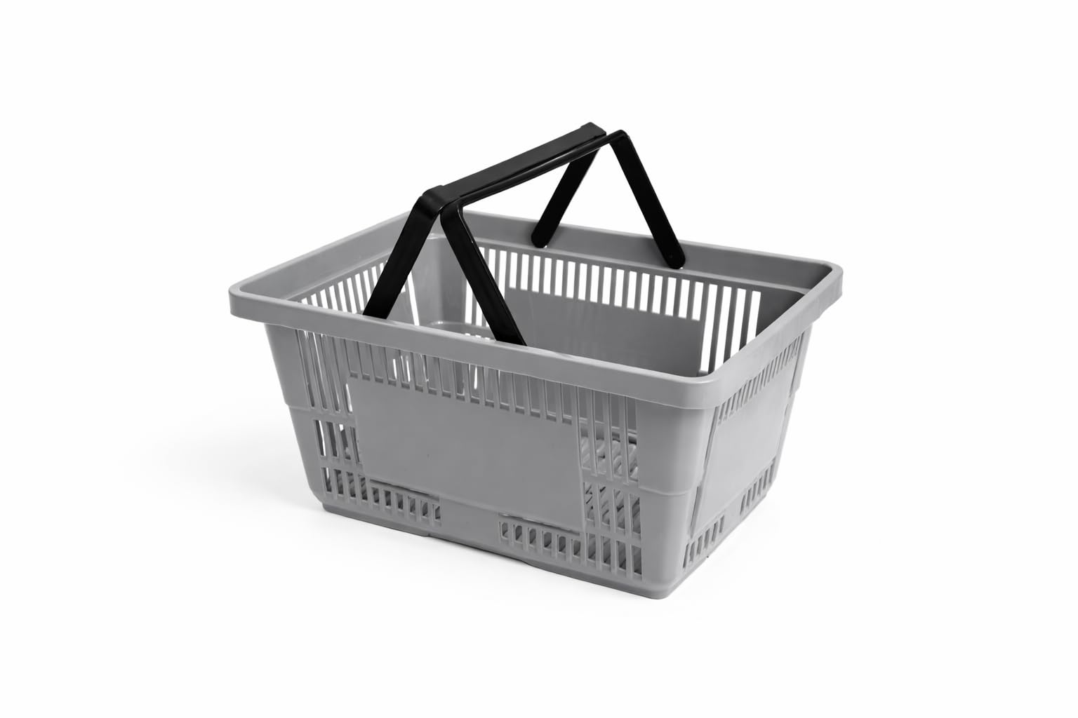 28L Heavy Duty Retail Shopping Basket with Foldable Handles – Stackable HDPE Plastic Supermarket Store Basket (Pack of 1) (Grey)