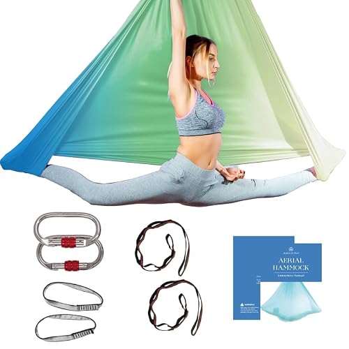Aum Active Aerial Yoga Hammock Swing, 4.5 Yards, Sea Breeze Ombre, Kit