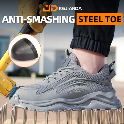 Image of Steel Toe Shoes for Men, Lightweight Safety Work Shoes, Breathable Puncture-Resistant Work Shoes for Warehouse, Factory and Light Construction