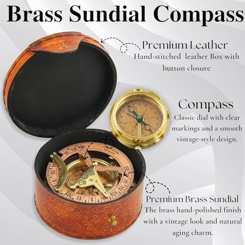 image for NETAEX Personalized Engraved Antique Brass & Copper Sundial Compass, S