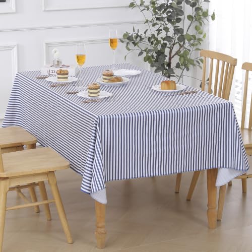 Image of Walrus Heavy Duty Vinyl Tablecloth with Flannel Backing Waterproof Oil-Proof Plastic Table Cloth Stain-Resistant Wipeable Table Cover for Indoor and Outdoor (Blue Striped,52x70 Inch)