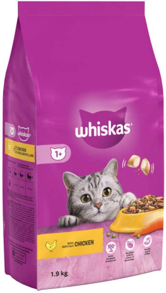 Whiskas 1+ Chicken 1.9kg Bag, Adult Cat Dry Food