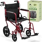 EconoHome Light Weight Wheelchair - Expedition Folding Transport Wheelchairs for Adults with Hand Brakes - Portable Ultra Lightweight Wheel Chair - Fully Assembled, Cover Included - 300 lb Capacity