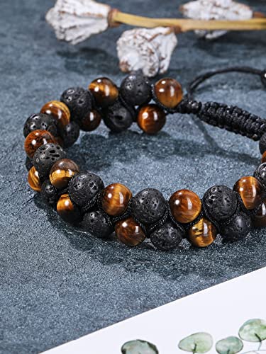 Jovivi 4pcs Hematite Beads Black Agate Lava Rock Stones Tiger Eye Bracelets for Men Double Layer Stress Relief Aromatherapy Essential Oil Diffuser Healing Lava Bracelet Adjustable4