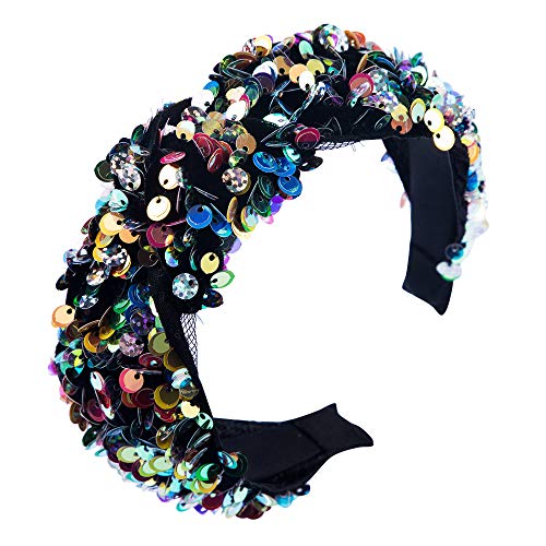 Sequins Knot Headband for Women Girls,MHDGG Wide Headbands Turban Headband Hair Band Shining Vintage Bandana Hairband Elastic Hair Hoops Hair Accessories for Women and Girls,Color